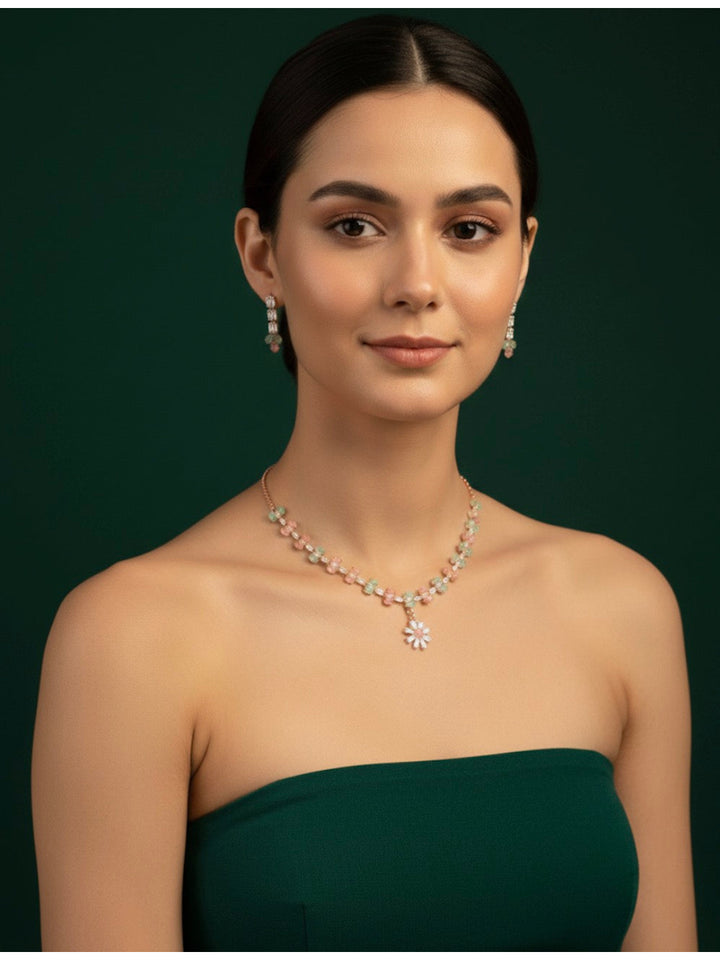 Rose Gold Plated Necklace With Earrings