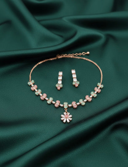 Rose Gold Plated Necklace With Earrings
