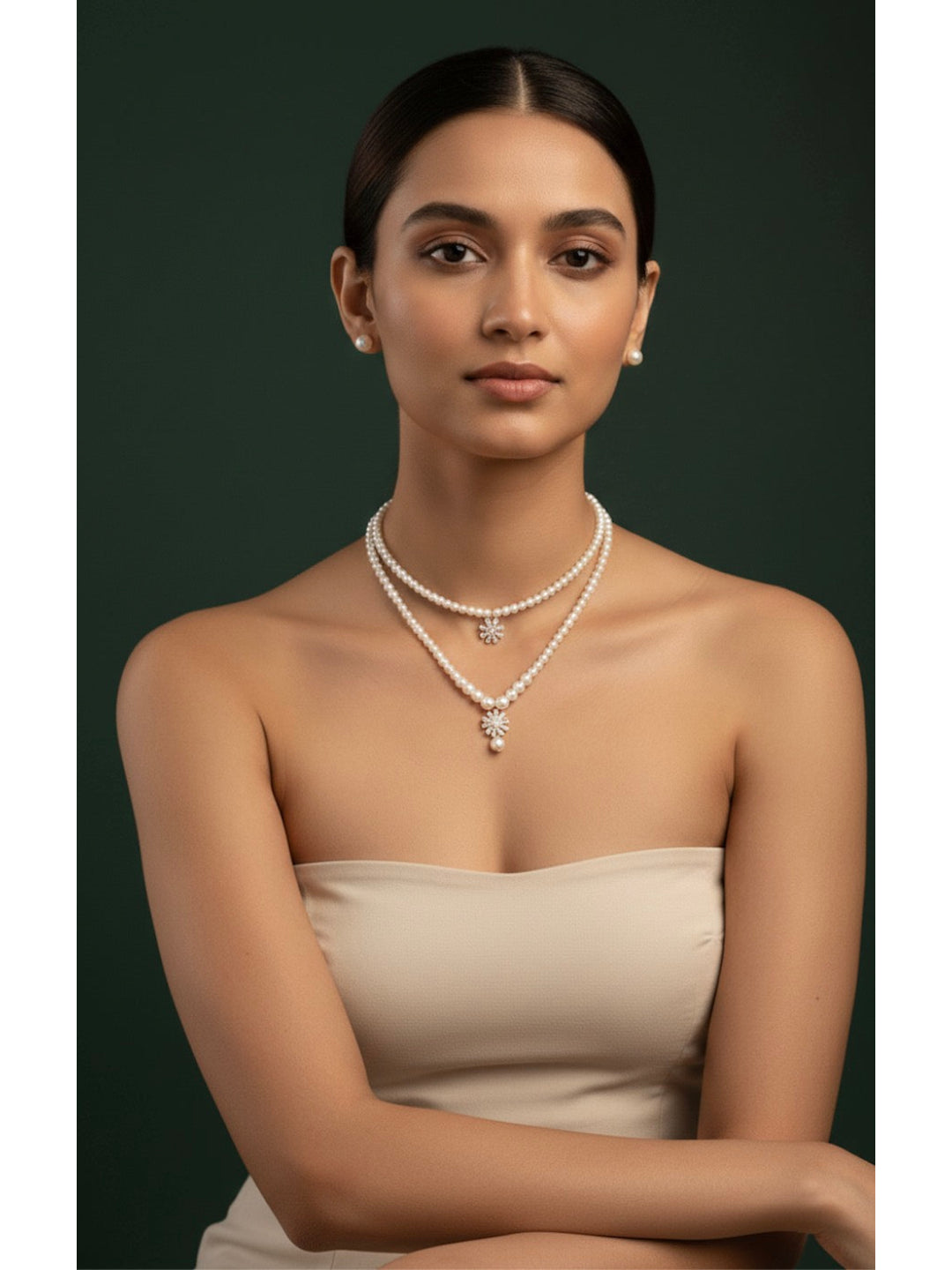Pearls Mala Layered Necklace with Studs