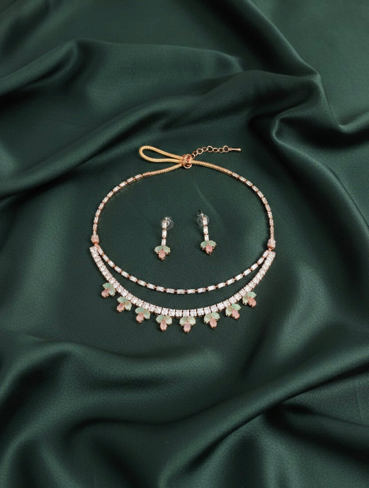 American Diamond Layered Necklace With Earrings