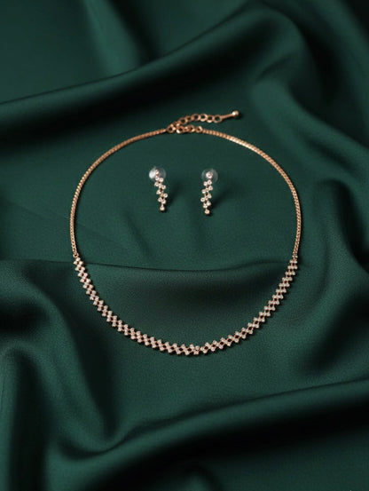 Elegant Rose Gold Plated Necklace With Earrings