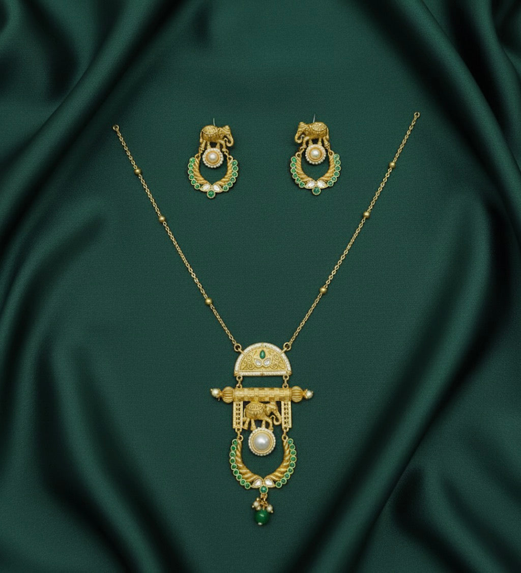 Gold Plated Trendy Design Necklace &amp; Earrings