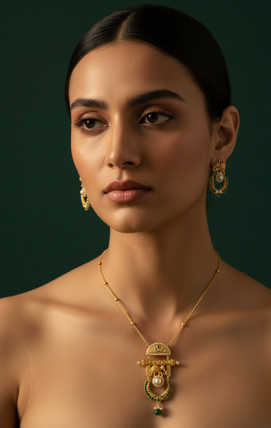 Gold Plated Trendy Design Necklace &amp; Earrings