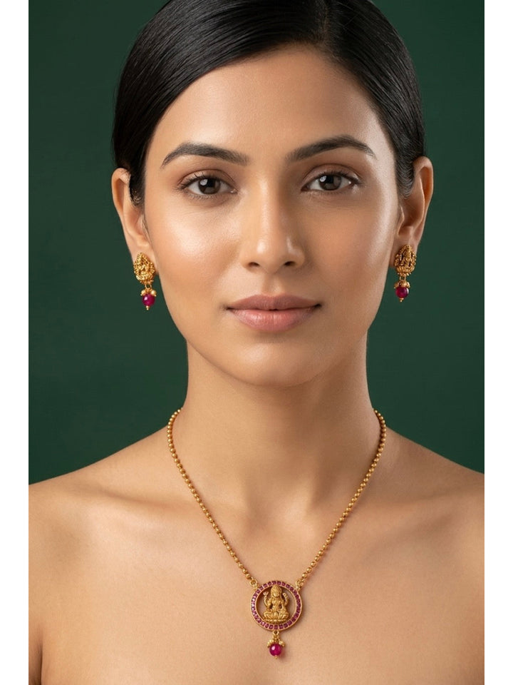 Gold Plated Indo-western Design Necklace With Earrings