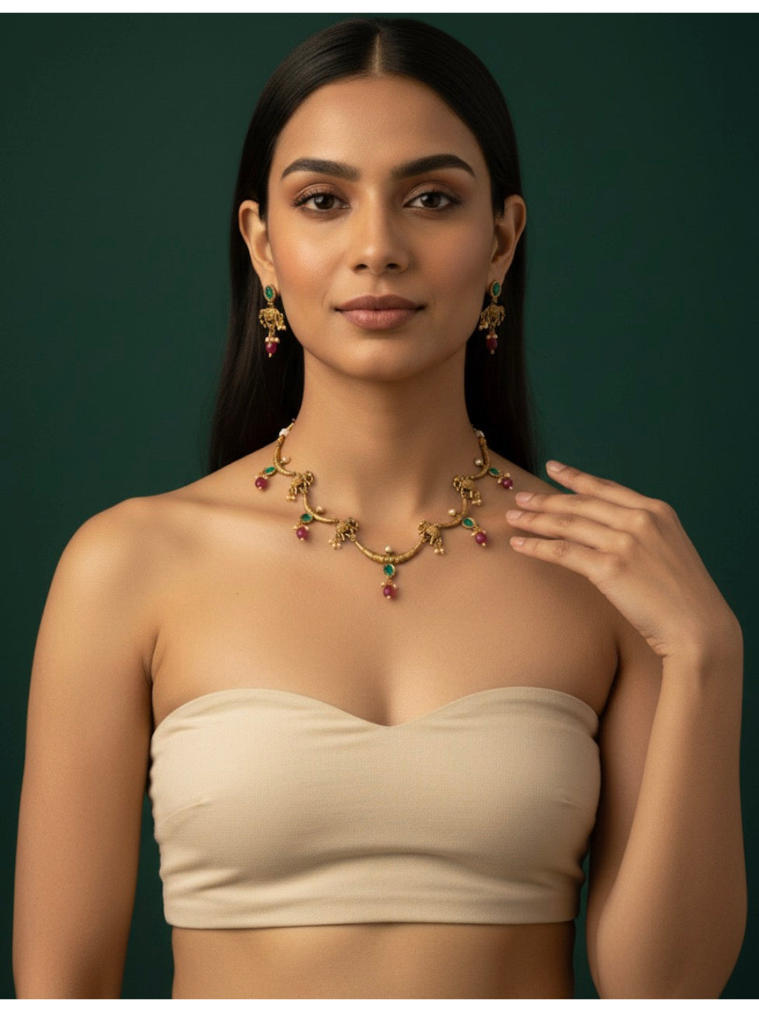 Gold Plated Hathi Design Treditional Necklace &amp; Earrings