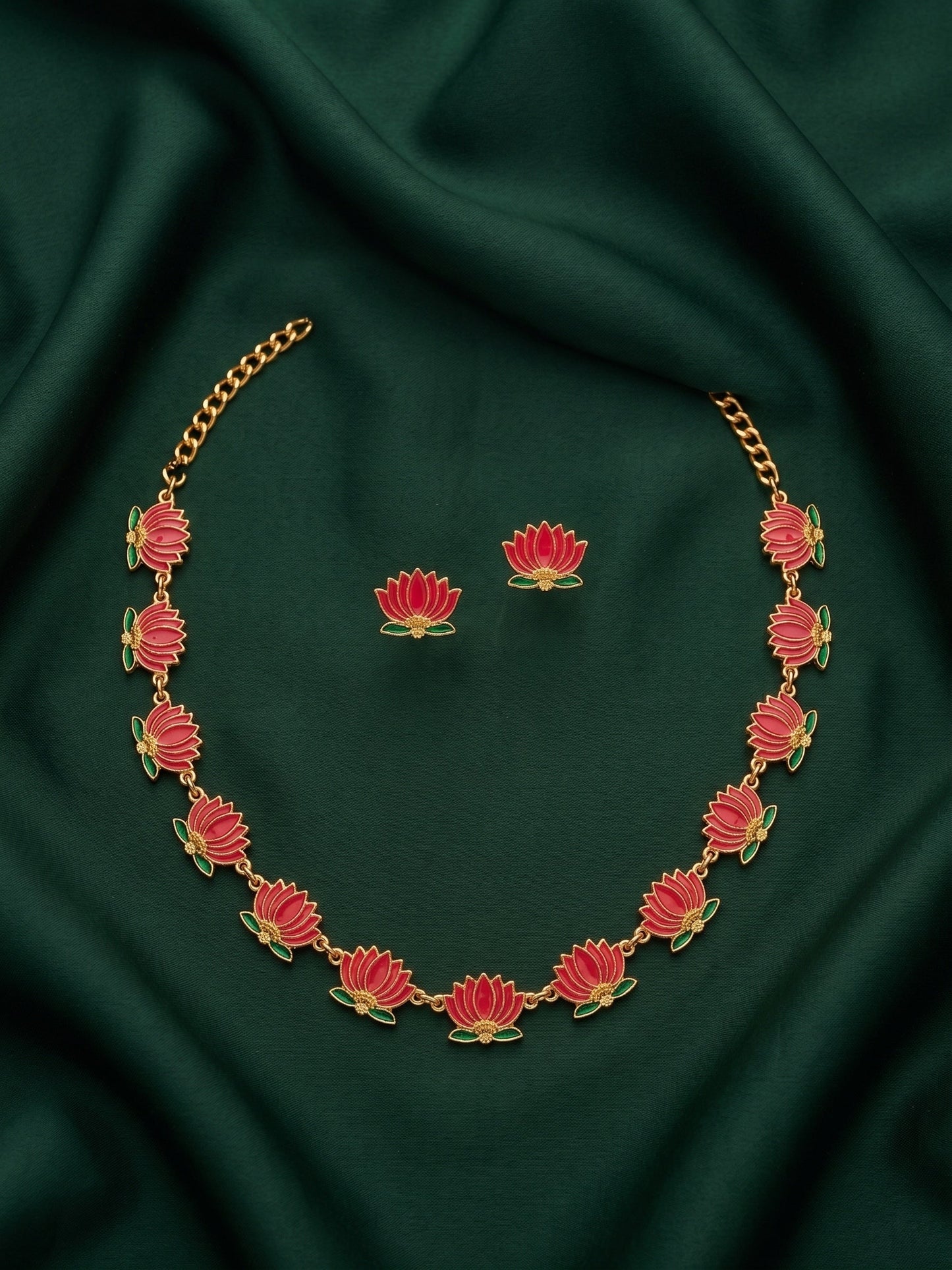 Gold Plated Treditional Lotus Necklace & Earrings