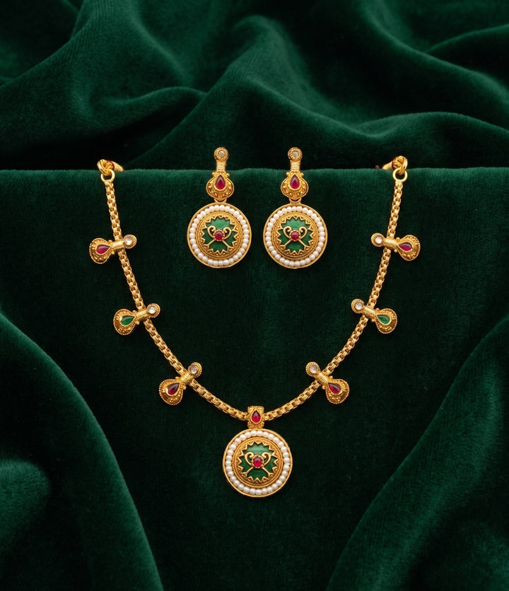 Gold Plated Treditional Choker Necklace &amp; Earrings