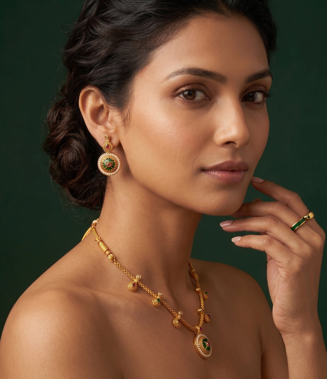 Gold Plated Treditional Choker Necklace &amp; Earrings