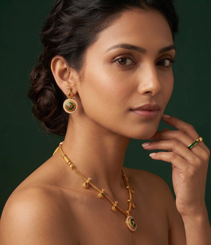 Gold Plated Treditional Choker Necklace &amp; Earrings