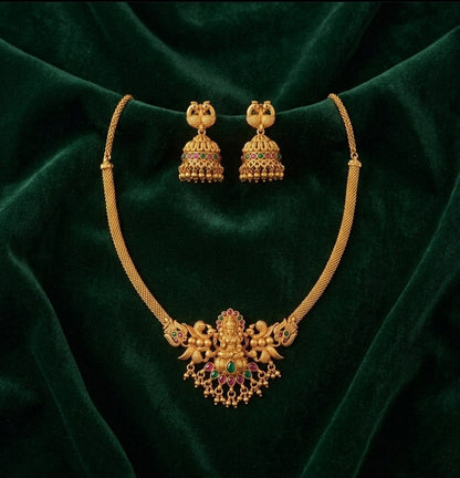 Gold Plated Indo-western Design Necklace With Jhumka