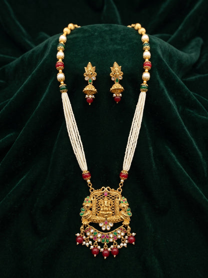 Gold Plated Indo-western Design Necklace With Earrings