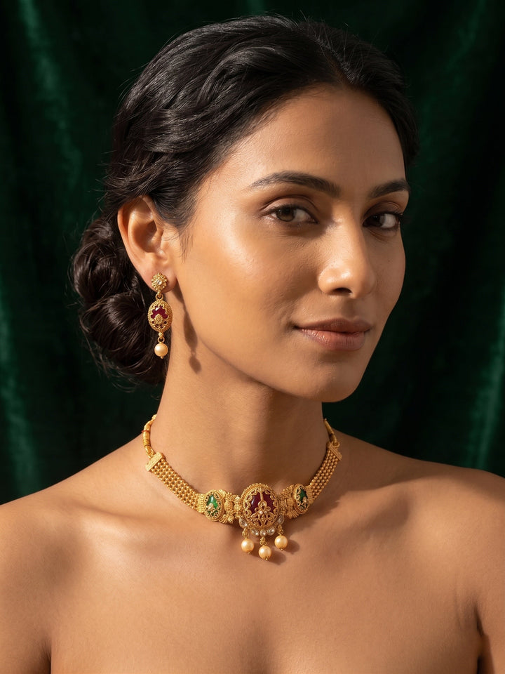 Gold Plated Treditional Necklace &amp; Earrings