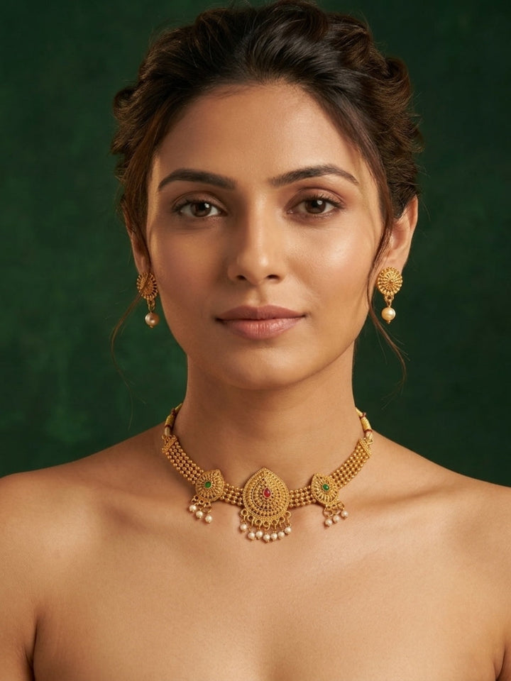 Gold Plated Treditional Necklace &amp; Earrings