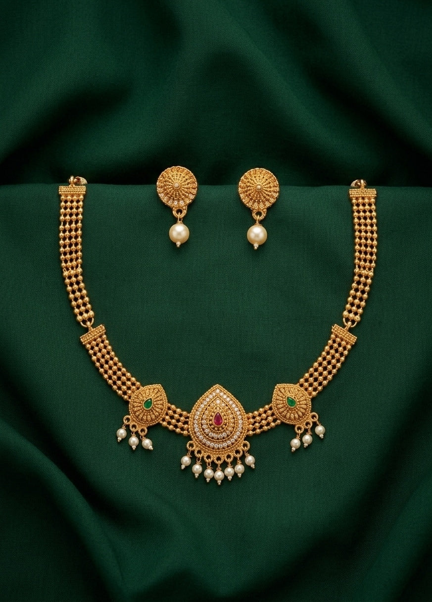 Gold Plated Treditional Necklace &amp; Earrings