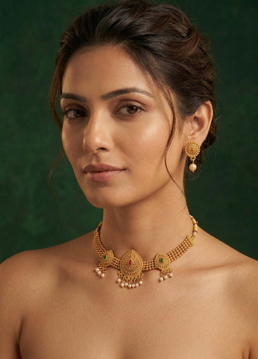 Gold Plated Treditional Necklace &amp; Earrings