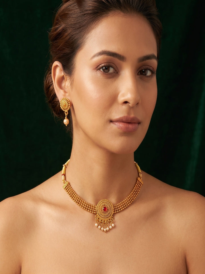 Gold Plated Treditional Necklace &amp; Earrings