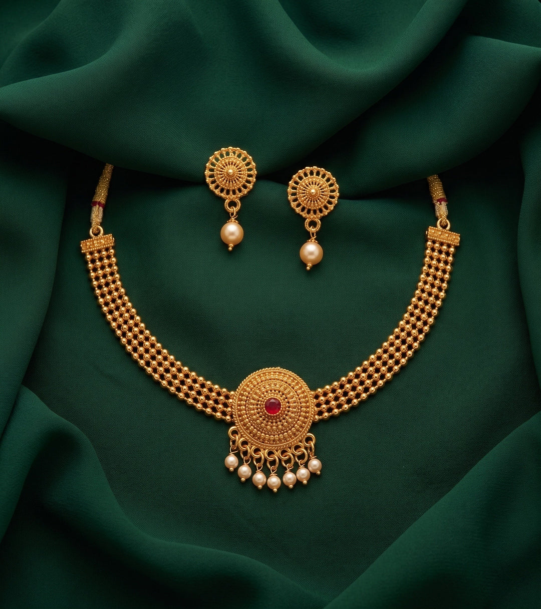Gold Plated Treditional Necklace &amp; Earrings
