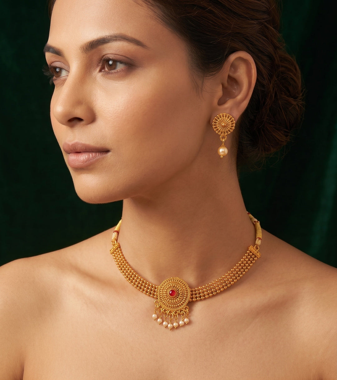 Gold Plated Treditional Necklace &amp; Earrings