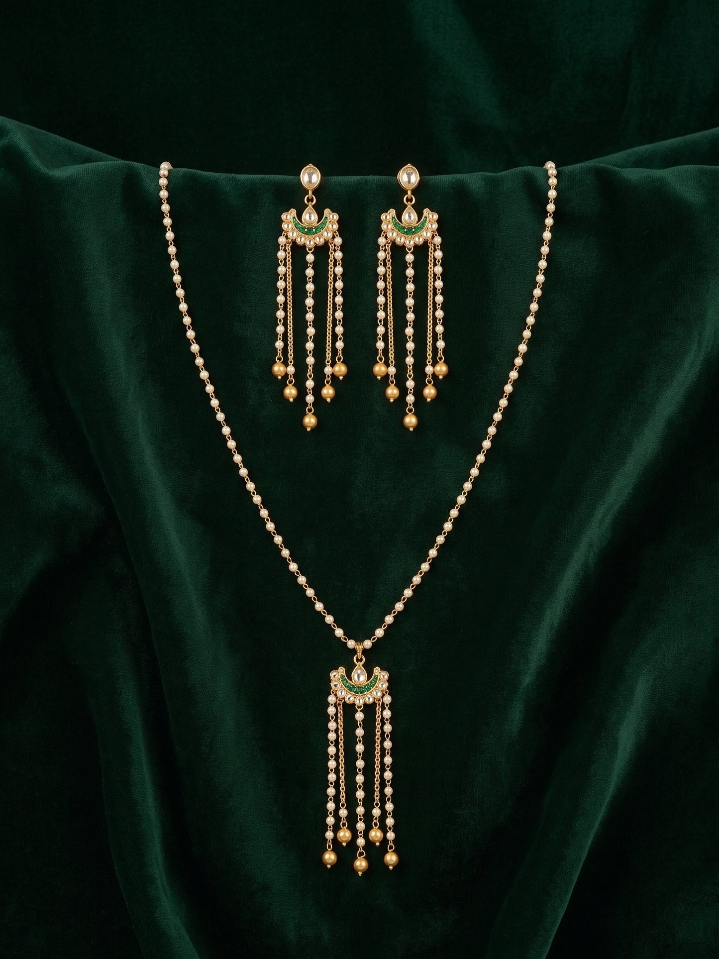 Gold Plated Indo-western Design Necklace With Earrings