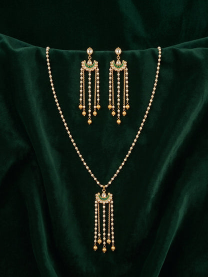 Gold Plated Indo-western Design Necklace With Earrings