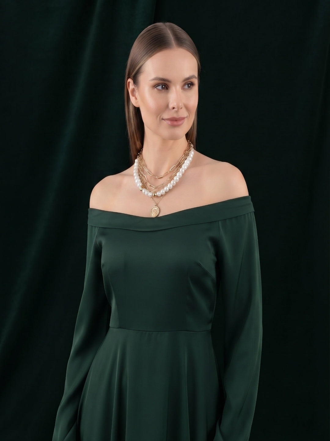 Gold-Toned Pearls & Chain Layered Necklace for Women
