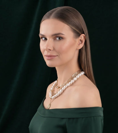 Gold-Toned Pearls & Chain Layered Necklace for Women