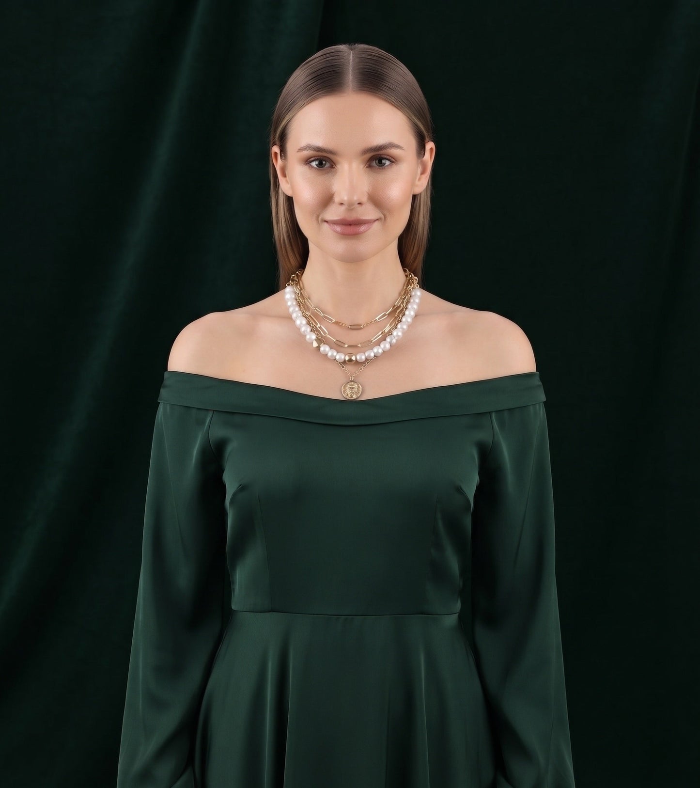 Gold-Toned Pearls & Chain Layered Necklace for Women