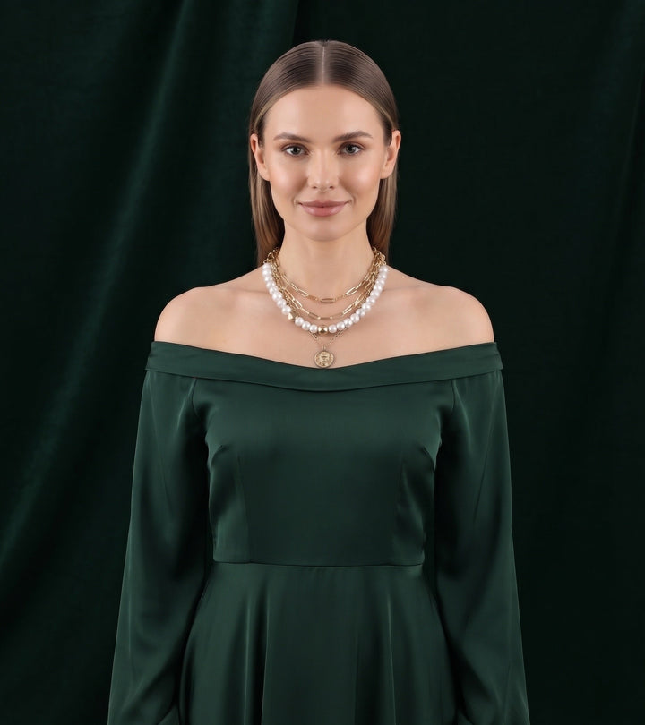 Gold-Toned Pearls &amp; Chain Layered Necklace for Women