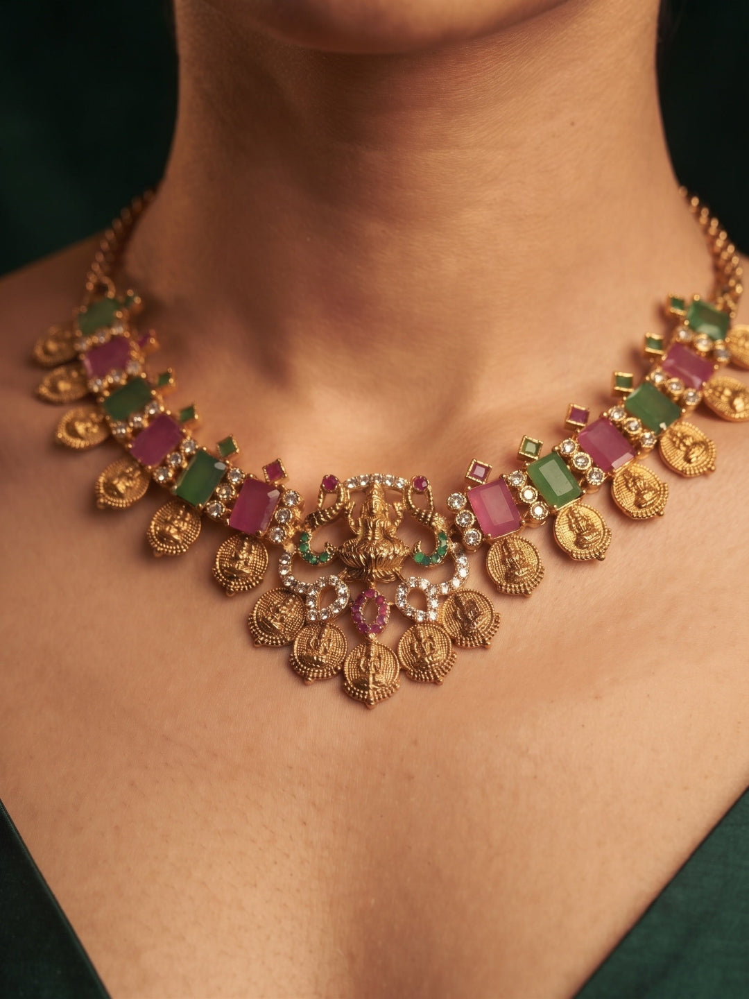 Women Gold-Plated Multicolor Stons Choker Necklace