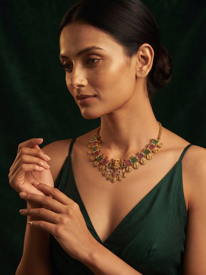 Women Gold-Plated Multicolor Stons Choker Necklace