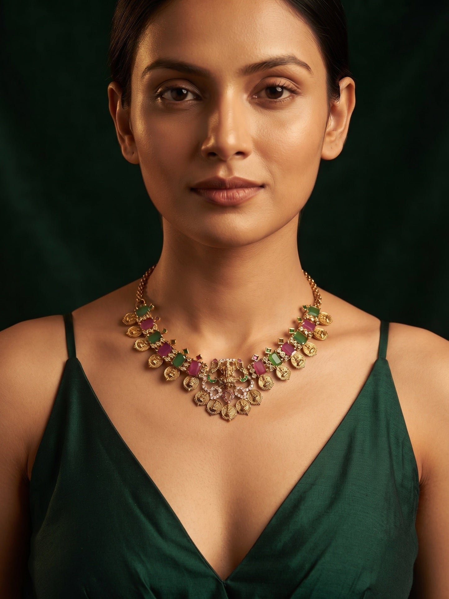 Women Gold-Plated Multicolor Stons Choker Necklace