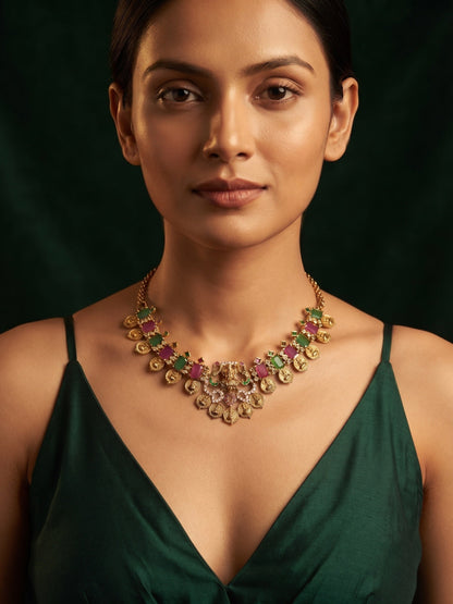 Women Gold-Plated Multicolor Stons Choker Necklace