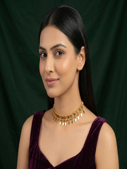 Women Gold-Plated Multicolor Stons Choker Necklace
