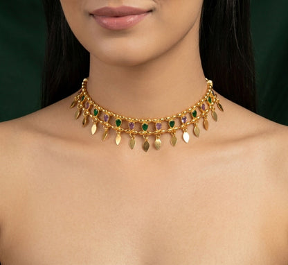 Women Gold-Plated Multicolor Stons Choker Necklace