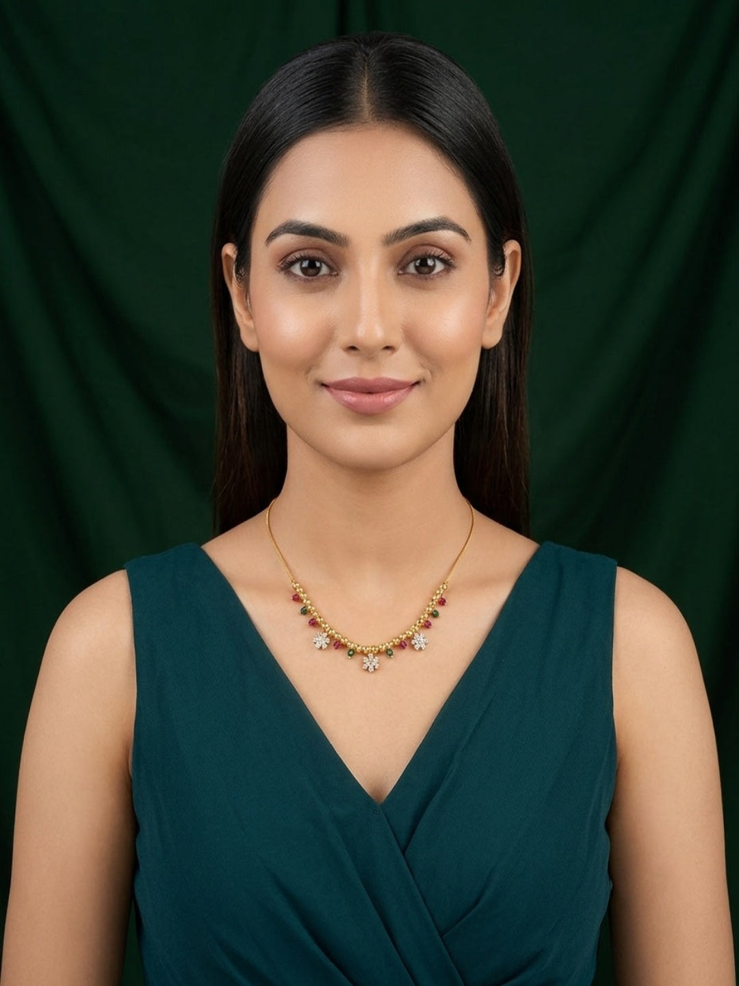 Women Gold-Plated Multicolor Stons Fancy Necklace