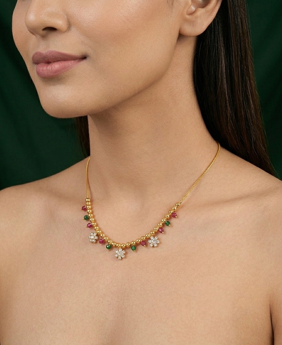 Women Gold-Plated Multicolor Stons Fancy Necklace