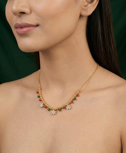 Women Gold-Plated Multicolor Stons Fancy Necklace