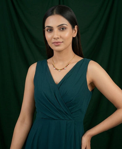 Women Gold-Plated Multicolor Stons Fancy Necklace