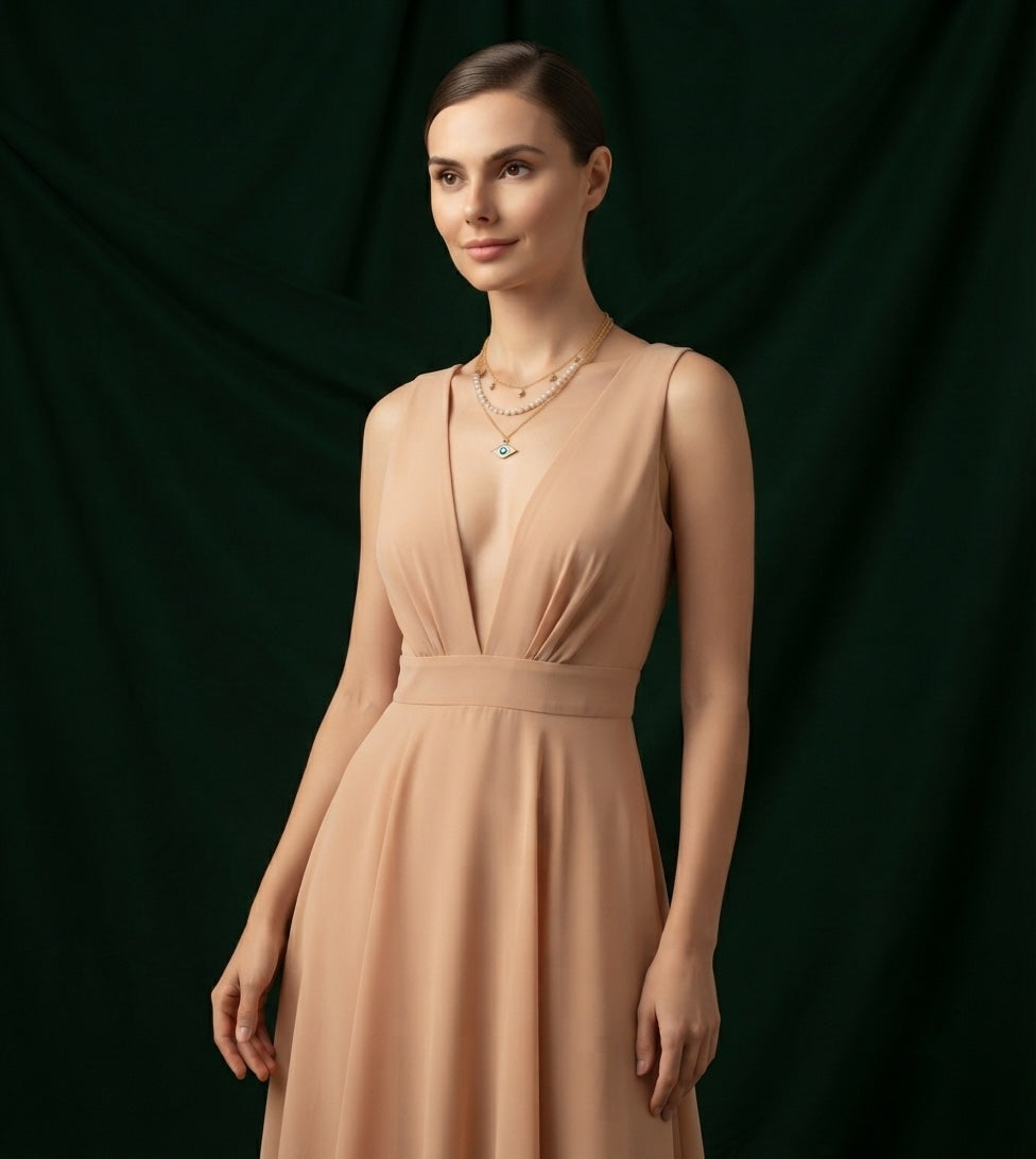 Gold-Toned Pearls & Chain Layered Necklace for Women