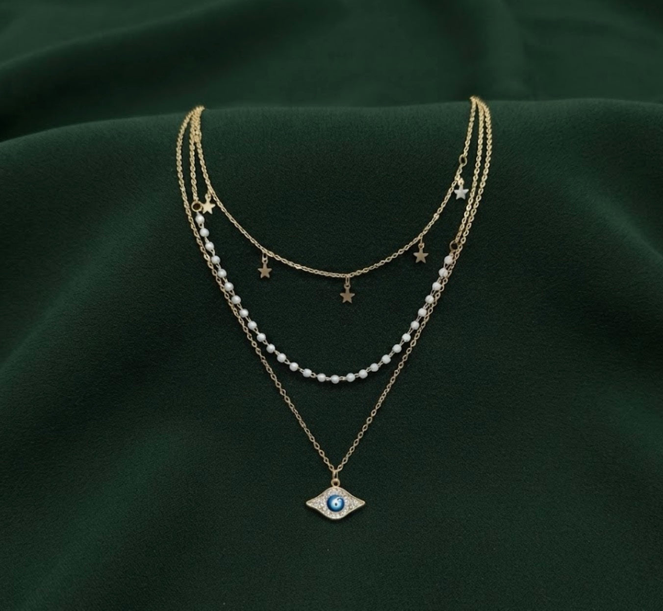 Gold-Toned Pearls & Chain Layered Necklace for Women
