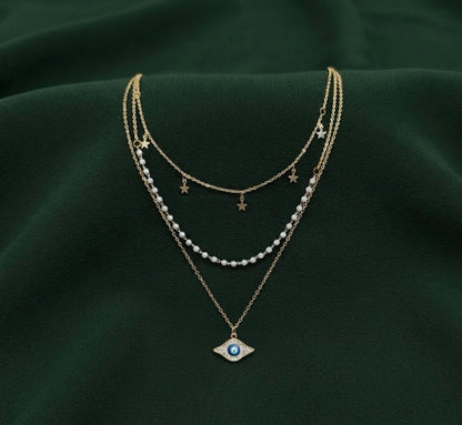 Gold-Toned Pearls & Chain Layered Necklace for Women