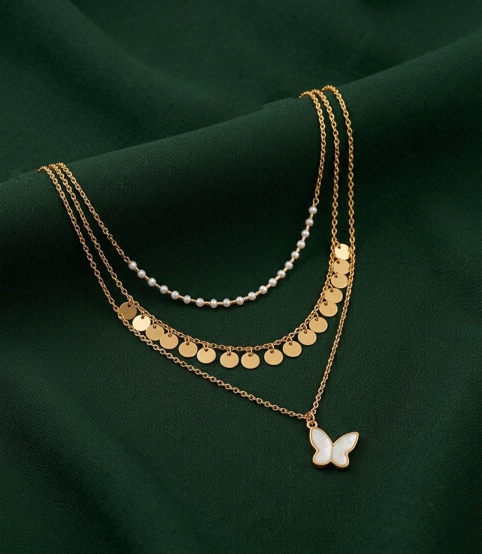 Gold-Toned Pearls & Chain Layered Necklace for Women