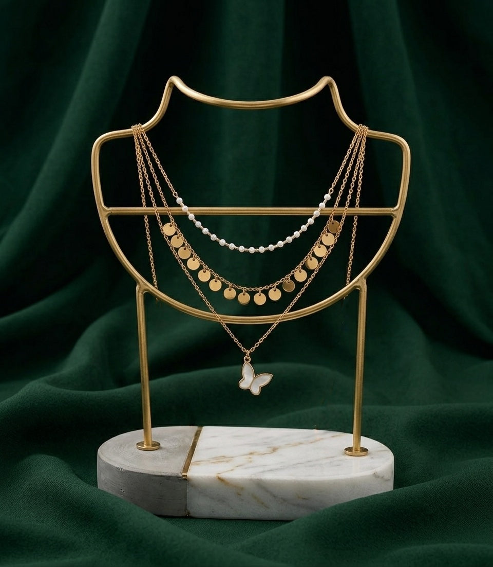 Gold-Toned Pearls & Chain Layered Necklace for Women