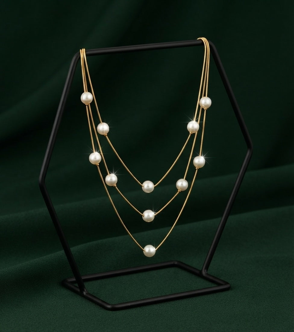 Gold-Toned Pearls Layered Necklace for Women