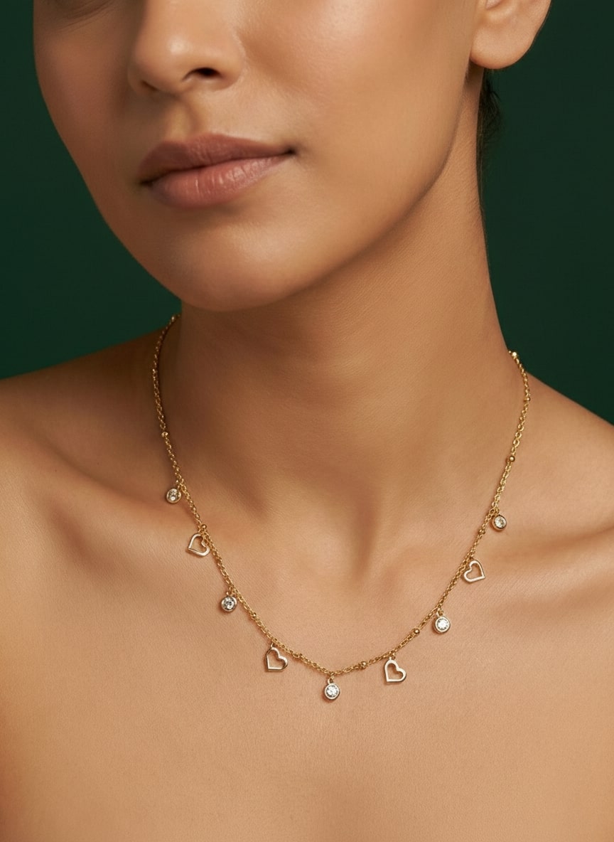 Trendy Heart &amp; Teadrops Necklace