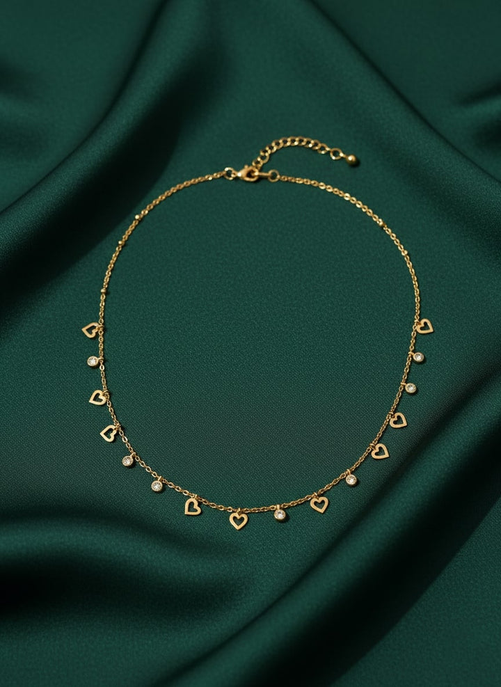 Trendy Heart &amp; Teadrops Necklace
