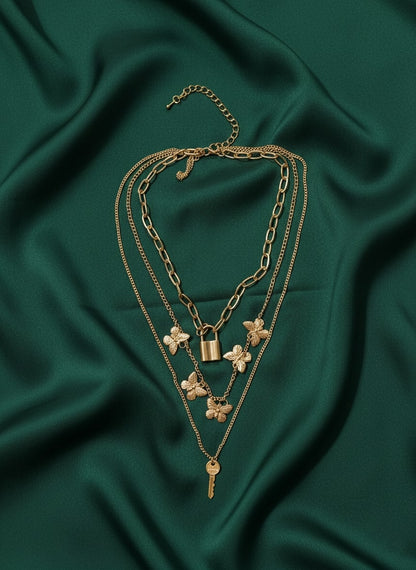 Classic Key-lock & Butterfly Layered Chain