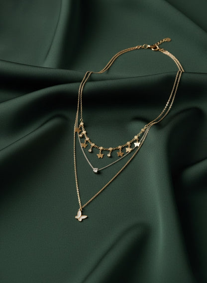 Fancy Star & Beaded Multi Layered Chain Necklace