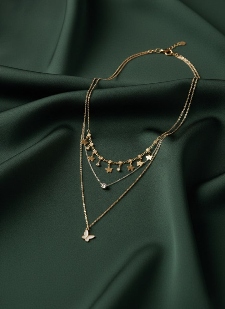 Fancy Star &amp; Beaded Multi Layered Chain Necklace