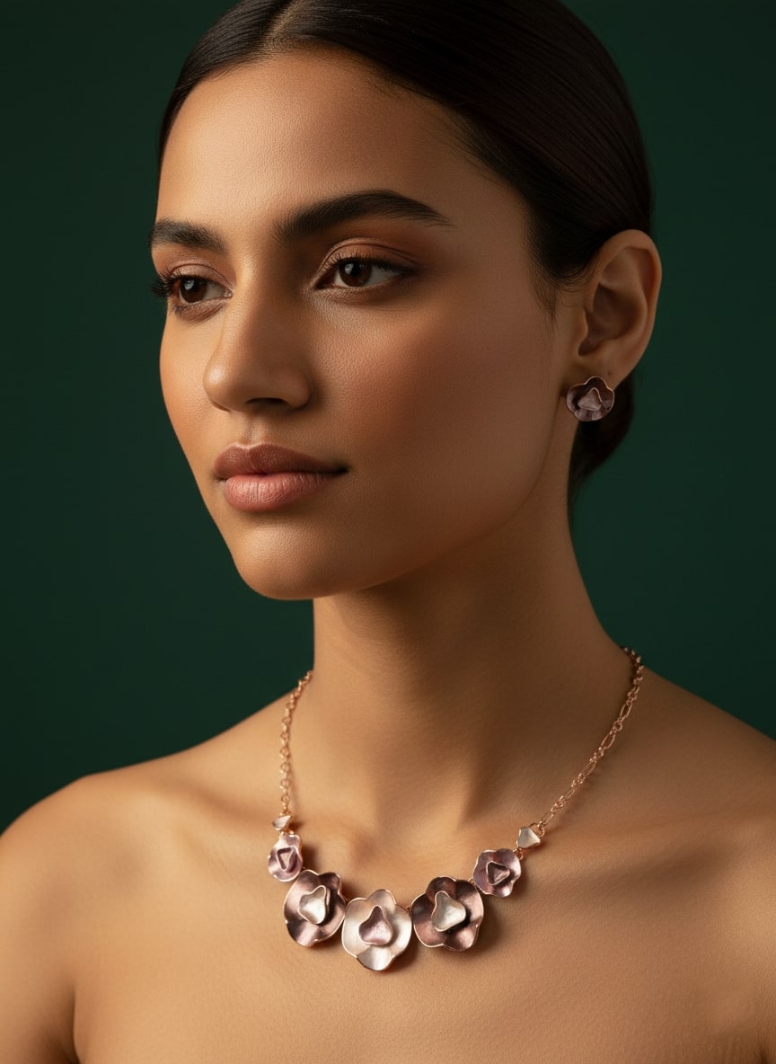 Rose Gold Flower-Shaped Antique Jewellery Set